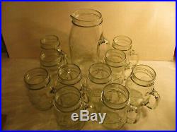VTG BALL HARVEST WIDE MOUTH 2 QT. PITCHER With10 16OZ. GLASS MUGS WithHANDLES