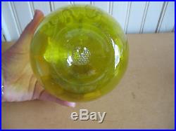 VTG BLOWN GLASS PONTIL JUG BOTTLE JAR APPLIED HANDLE GREEN Vaseline glass