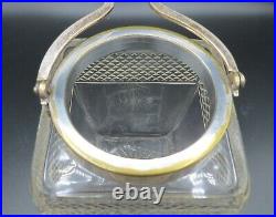 VTG Biscuit Barrel/Jar Lg Handled Glass withSilver Plated Rim & Lid EXC