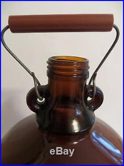 VTG Brown 1Gallon Glass Jug Wire Swing Handle & Cap Home Brew, Prep, Decor CLEAN