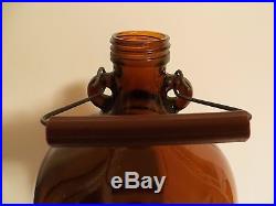 VTG Brown 1 Gallon Glass Bottle Jug Wire Swing Handle & Cap EASY TO CARRY- CLEAN