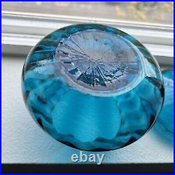 VTG Empoli Teal Blue Glass Apothecary Jar Candy Dish Optic Circus Tent Lid 6