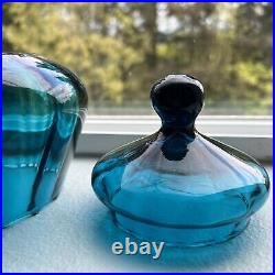 VTG Empoli Teal Blue Glass Apothecary Jar Candy Dish Optic Circus Tent Lid 6