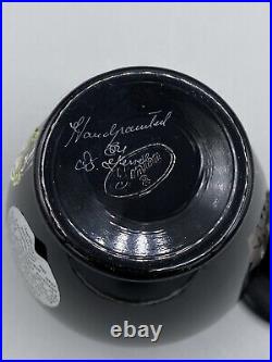 VTG Fenton Black Ginger Jar Urn Silver Hand Painted 1980s Signed D Genel Unique
