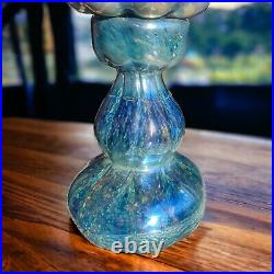 VTG Hand Blown Art Glass Iridescent Lidded Cobalt Metallic Pedestal Jar 11.5