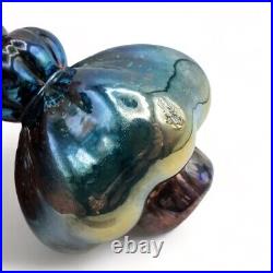VTG Hand Blown Art Glass Iridescent Lidded Cobalt Metallic Pedestal Jar 11.5