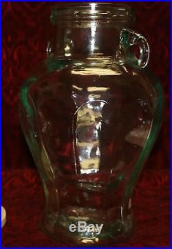 VTG Huge Large Green Glass Apothecary Canister Candy Cookie Jar Urn Handled