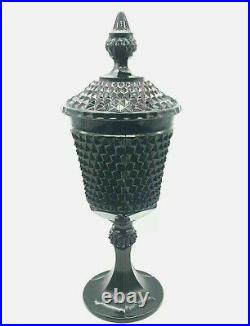 VTG Indiana Tiara Black Cameo Glass Diamond Point Tall Apothecary Jar Urn withLid