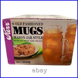 VTG Kerr 6 Old Fashioned Mugs with Handle Mason Jar Style 16 oz 473ml NEW RARE