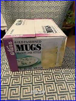 VTG Kerr 6 Old Fashioned Mugs with Handle Mason Jar Style 16 oz NOS RARE Sealed