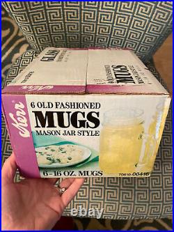 VTG Kerr 6 Old Fashioned Mugs with Handle Mason Jar Style 16 oz NOS RARE Sealed