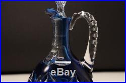 Val Saint Lambert Blue white cut crystal decanter, jar with handle taillé riche