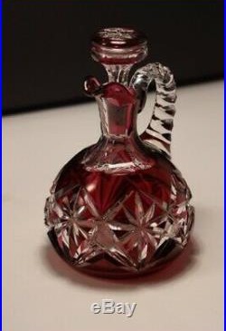 Val Saint Lambert Purple white cut crystal decanter, jar with handle taillé rich
