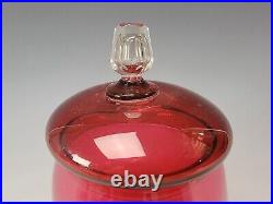 Val St Lambert VSL French Cranberry Glass Crystal Handle Lidded Vanity Jar