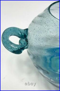 Venetian Twin Handled Lidded Teal Jar with Controlled Bubbles 2nd half 20th C
