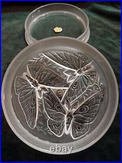 Verlys Butterfly Powder Jar Paper Label & Signed French Art Glass Silver Handled