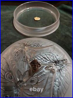 Verlys Butterfly Powder Jar Paper Label & Signed French Art Glass Silver Handled