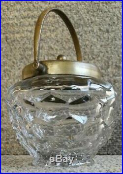 Victorian Antique Handled Lidded Clear Glass & EPNS Brass Preserve/ Conserve Jar