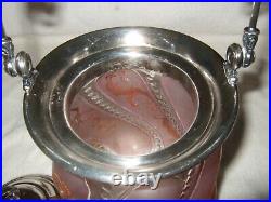Victorian Art Glass Biscuit Jar Pink Glass Silverplate Frame
