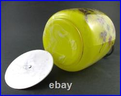 Victorian BISCUIT/cracker JAR Marbled YELLOW art glass BIRD & Butterflies