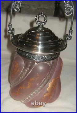 Victorian Biscuit Jar Pink Art Glass