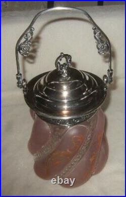 Victorian Biscuit Jar Pink Art Glass