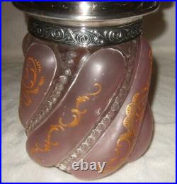 Victorian Biscuit Jar Pink Art Glass Silverplate Frame