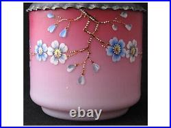 Victorian English art glass floral enameled pink to white cased biscuit jar