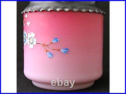 Victorian English art glass floral enameled pink to white cased biscuit jar