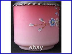 Victorian English art glass floral enameled pink to white cased biscuit jar