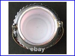 Victorian English art glass floral enameled pink to white cased biscuit jar