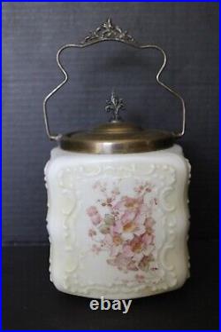 Victorian Era Glass Wave Crest Biscuit/Cracker Jar Circa 1800s Wild Rose Pattern
