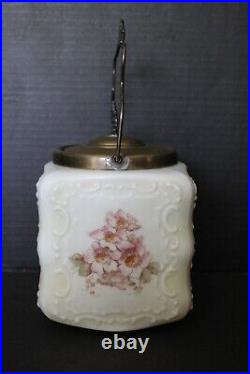 Victorian Era Glass Wave Crest Biscuit/Cracker Jar Circa 1800s Wild Rose Pattern