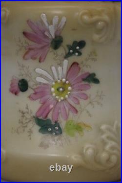 Victorian Hand Painted Enameled FLORAL Biscuit Jar withSilverplate Rim & Lid