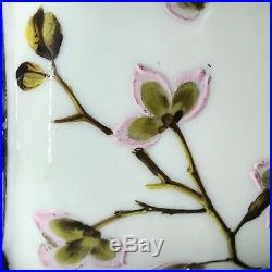 Victorian Heavily Enameled Cherry Blossoms Glass Biscuit-Cracker Jar-Fish Handle