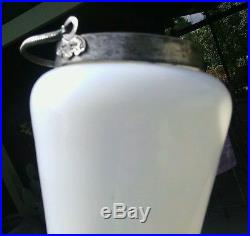 Victorian Opaline Fire Milk Glass Mustard Relish Jar Sterling Silver Lid Handle