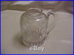 Victorian Pattern Glass Handled Lamp Syrup Jar Frosted etched Stag / Tree Design