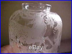 Victorian Pattern Glass Handled Lamp Syrup Jar Frosted etched Stag / Tree Design