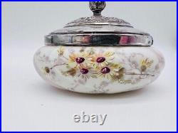 Victorian Signed WAVE CREST Milk Glass 5-1/2 Sweet Meat Jar Basket Silverplate