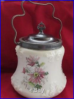 Victorian Wave Crest Glass Handled Biscuit Cookie Jar Marked Silver Plated LID