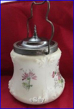 Victorian Wave Crest Glass Handled Biscuit Cookie Jar Marked Silver Plated LID