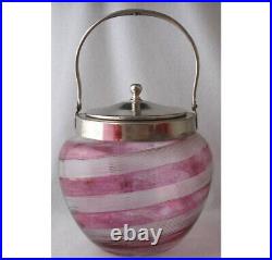 Victorian enameled magenta stained optic swirl biscuit jar, 6 d