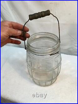 Vintage/ 10in LARGE Glass Barrel Style General Store PICKLE JAR Wire Handle