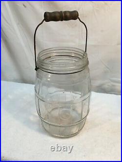 Vintage/ 10in LARGE Glass Barrel Style General Store PICKLE JAR Wire Handle