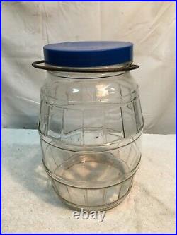 Vintage/ 10in LARGE Glass Barrel Style General Store PICKLE JAR Wire Handle Lid