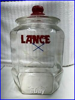 Vintage 1930's LANCE Candy, Cracker, Cookie Jar 8-Sided 12 Tall with Toms Lid