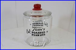 Vintage 1930s Tom’s Roasted Peanuts 5c Glass Jar with Red Embossed Lid Handle