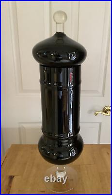 Vintage 1960's Italian Empoli 22 Black Art Glass Footed Apothecary Jar withLid