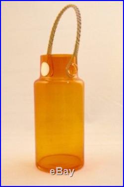 Vintage 1960s Takahashi Clear Orange Glass Cork Jar with Rattan Handle