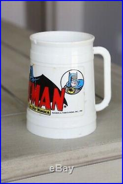 Vintage 1966 BATMAN and ROBIN Drinking Glass Mug Milk Cookie Jar Handle white